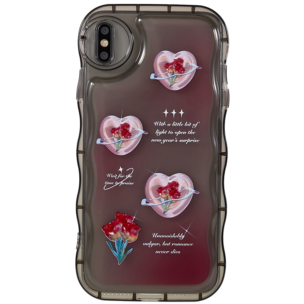 For iPhone XS Max 6.5 inch Anti-scratch Pattern Printed Cover Wave-shaped Edge Soft TPU Anti-drop Phone Case - Transparent Black / Heart