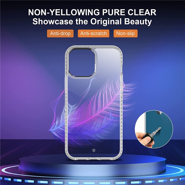 For iPhone 14 Pro 6.1 inch Transparent Phone Case Shockproof Acrylic + TPU Cover with Tempered Glass Screen Protector-5