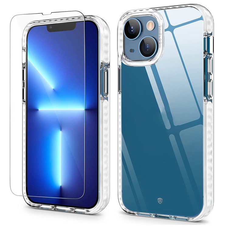 For iPhone 14 Max 6.7 inch TPU Bumper Acrylic Back Hybrid Cover Clear Phone Case with Tempered Glass Screen Protector-1