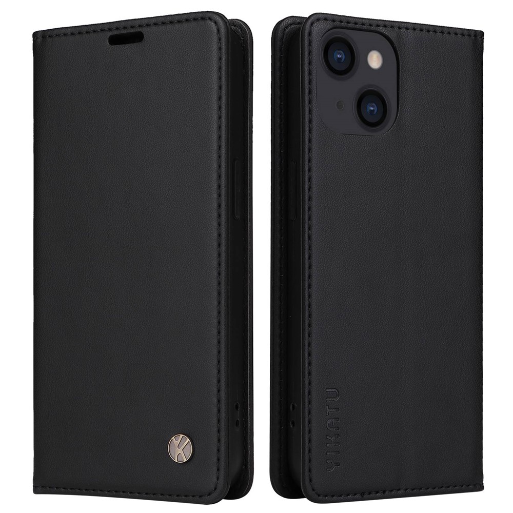 YIKATU YK- 001 for iPhone 13 mini 5.4 inch, Anti-shock PU Leather Wallet Case Stand Magnetic Closure Protective Phone Cover - Black