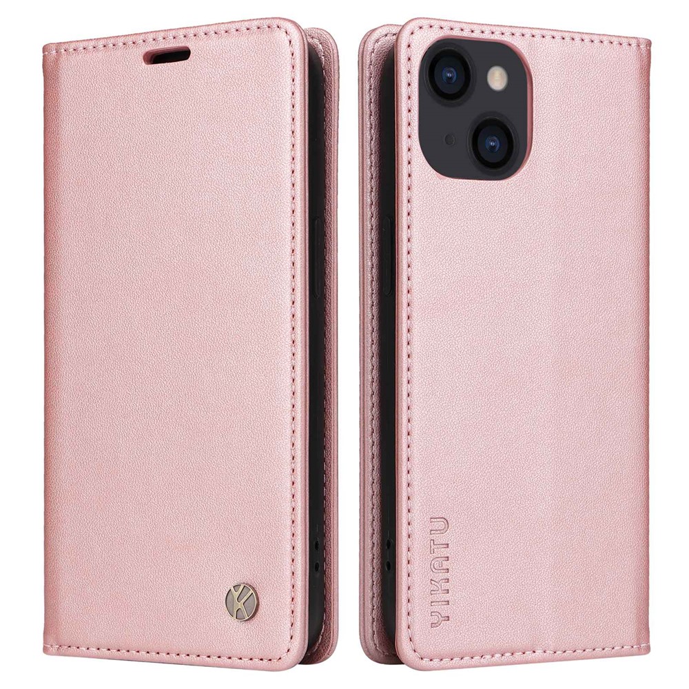 YIKATU YK- 001 for iPhone 13 mini 5.4 inch, Anti-shock PU Leather Wallet Case Stand Magnetic Closure Protective Phone Cover - Rose Gold