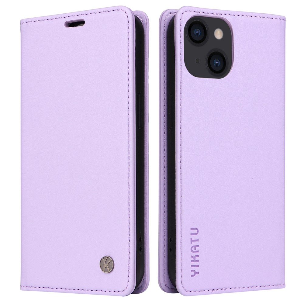 YIKATU YK- 001 for iPhone 13 mini 5.4 inch, Anti-shock PU Leather Wallet Case Stand Magnetic Closure Protective Phone Cover - Light Purple