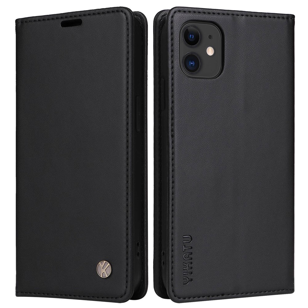 YIKATU Shockproof Phone Case for iPhone 12 mini 5.4 inch, YK- 001 Magnetic Closure Phone Cover Flip Leather Wallet Stand - Black