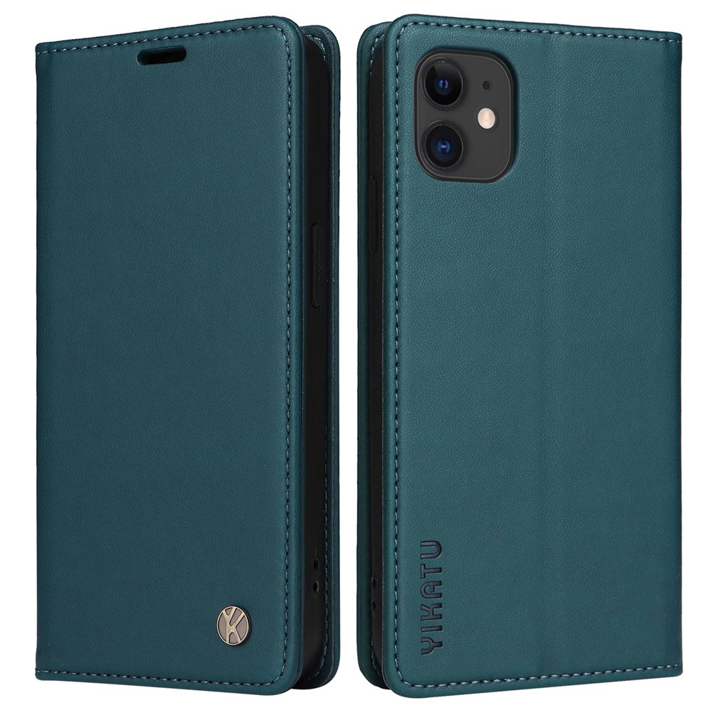 YIKATU Shockproof Phone Case for iPhone 12 mini 5.4 inch, YK- 001 Magnetic Closure Phone Cover Flip Leather Wallet Stand - Green