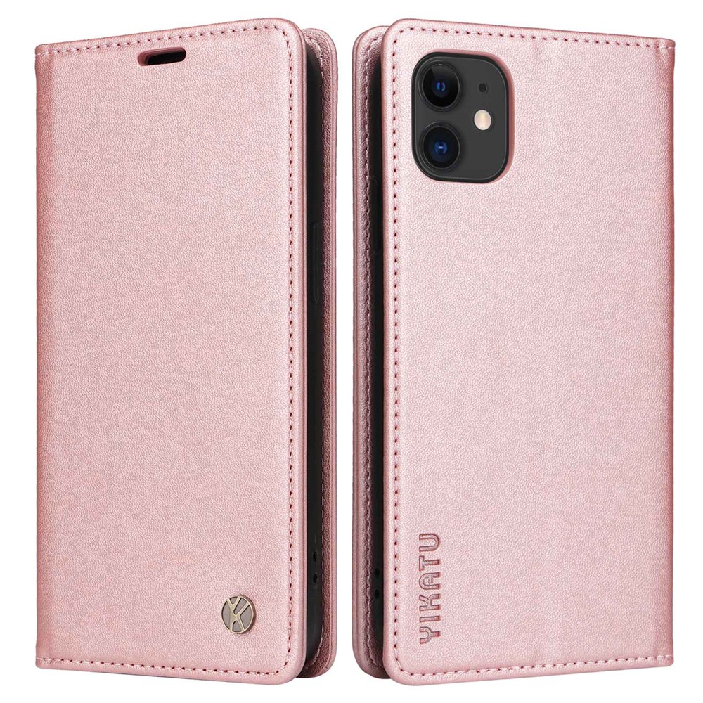 YIKATU Shockproof Phone Case for iPhone 12 mini 5.4 inch, YK- 001 Magnetic Closure Phone Cover Flip Leather Wallet Stand - Rose Gold