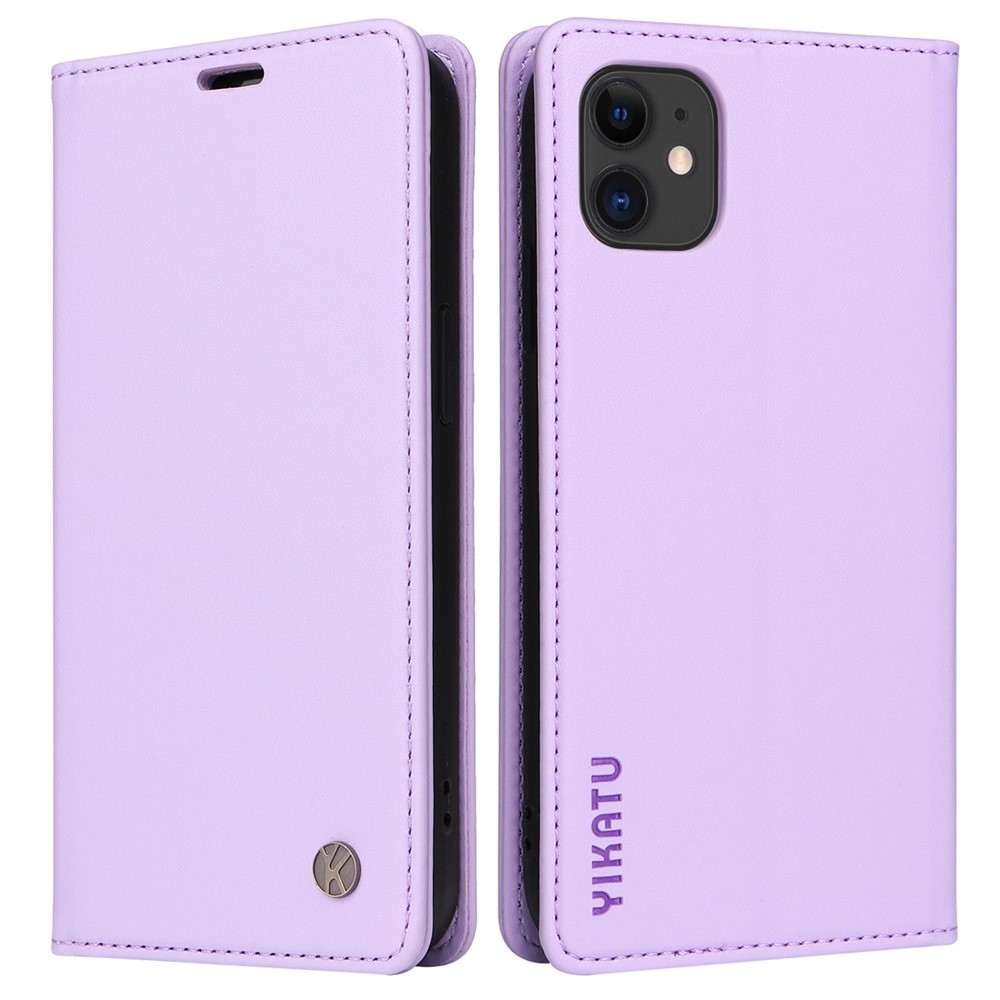 YIKATU Shockproof Phone Case for iPhone 12 mini 5.4 inch, YK- 001 Magnetic Closure Phone Cover Flip Leather Wallet Stand - Light Purple