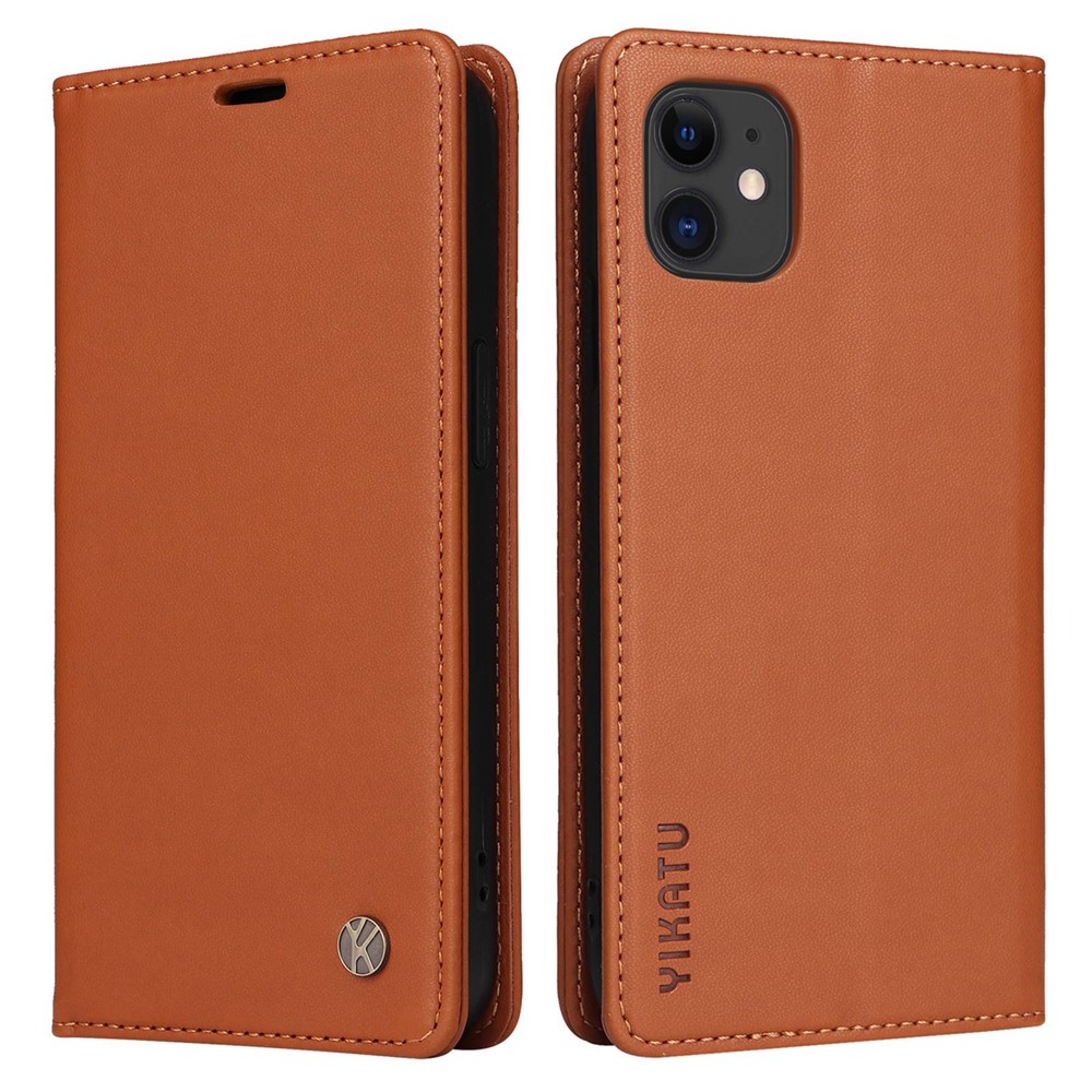 YIKATU YK- 001 Stand Wallet Case for iPhone 11 6.1 inch, Magnetic Auto Closing PU Leather TPU Drop-proof Folio Flip Case - Brown