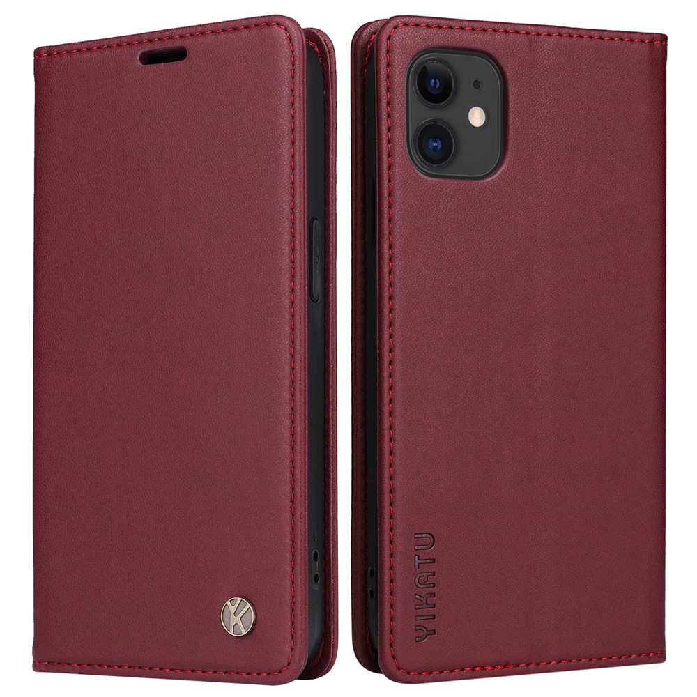YIKATU YK- 001 Stand Wallet Case for iPhone 11 6.1 inch, Magnetic Auto Closing PU Leather TPU Drop-proof Folio Flip Case - Wine Red