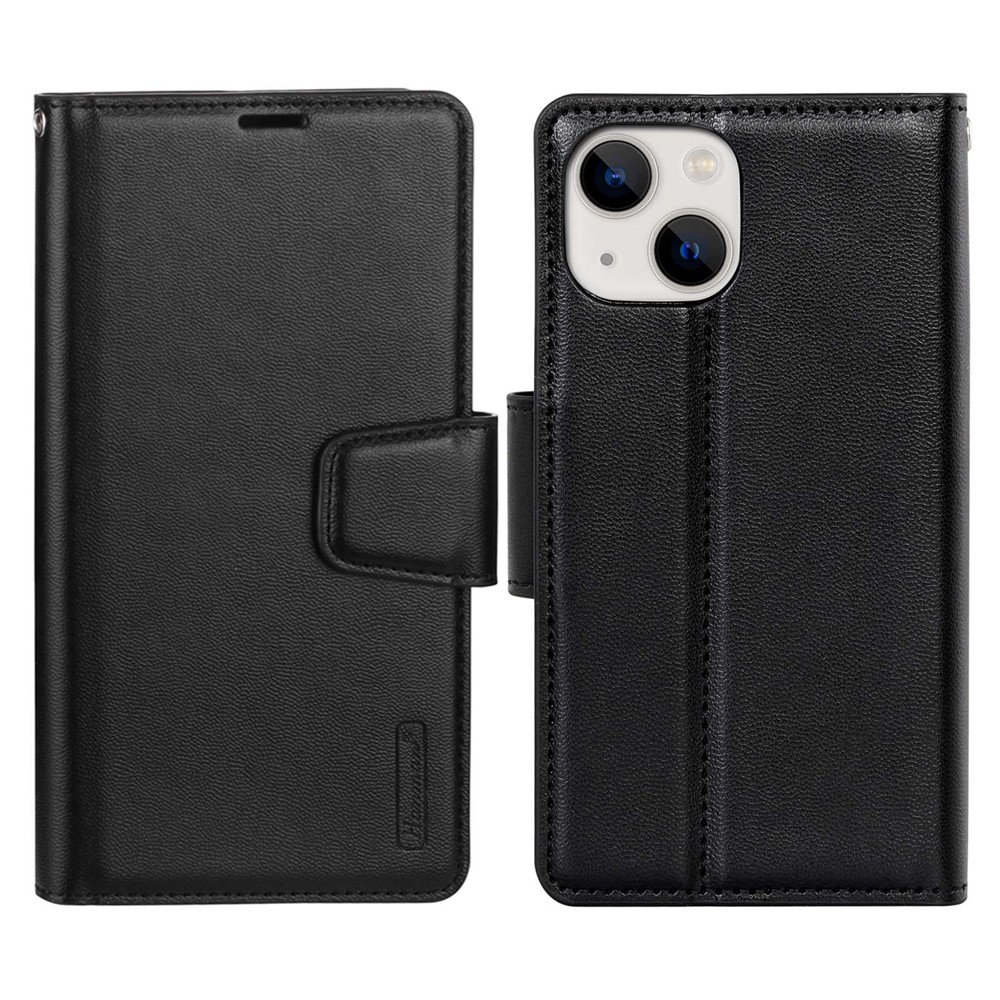 HANMAN Mill Series for iPhone 13 mini 5.4 inch PU Leather Foldable Stand Case Drop-proof Wallet Folio Flip Cover - Black