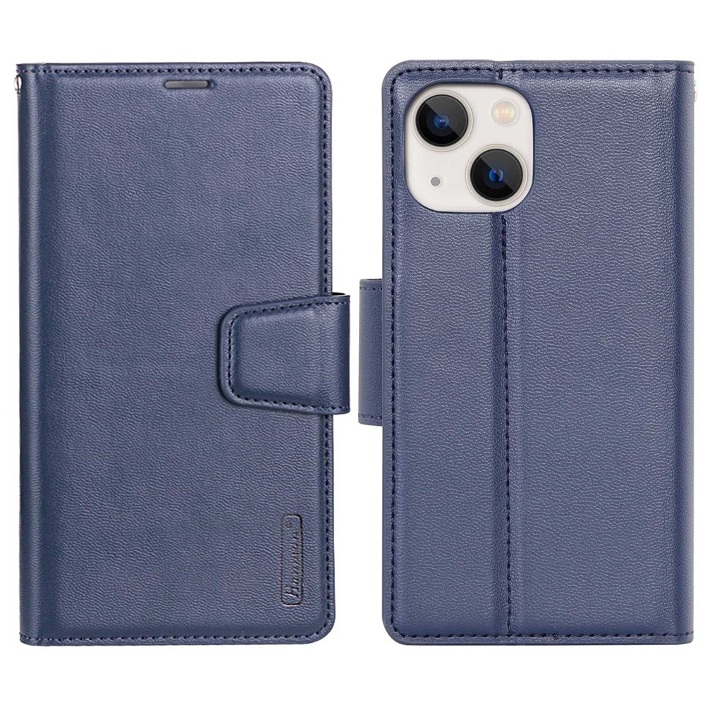 HANMAN Mill Series for iPhone 13 mini 5.4 inch PU Leather Foldable Stand Case Drop-proof Wallet Folio Flip Cover - Sapphire