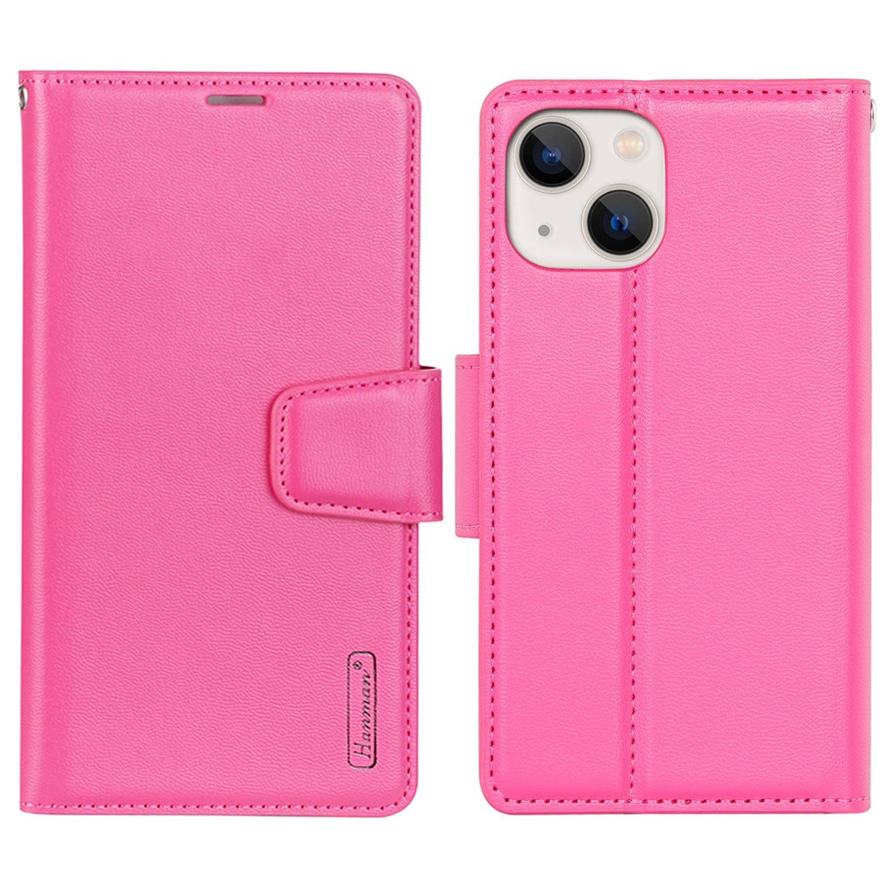 HANMAN Mill Series for iPhone 13 mini 5.4 inch PU Leather Foldable Stand Case Drop-proof Wallet Folio Flip Cover - Rose