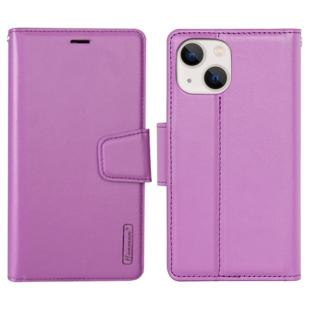 HANMAN Mill Series for iPhone 13 mini 5.4 inch PU Leather Foldable Stand Case Drop-proof Wallet Folio Flip Cover - Purple