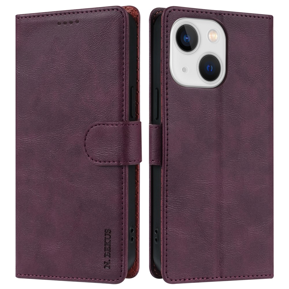 N.BEKUS CSJ-001 For 	Iphone 13 Wallet Case Solid Color PU Leather Phone Cover - Wine Red