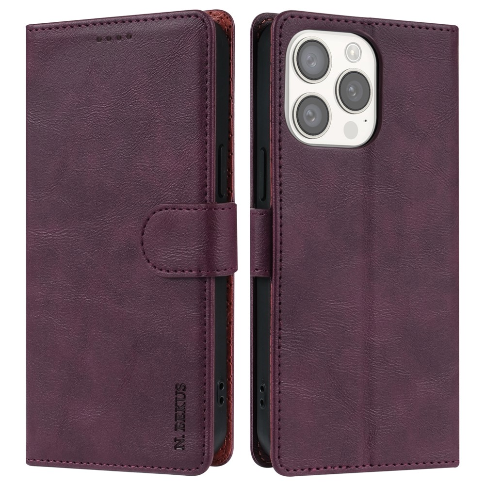 N.BEKUS CSJ-001 For iPhone 13 Pro Wallet Case Solid Color Leather Phone Cover - Wine Red