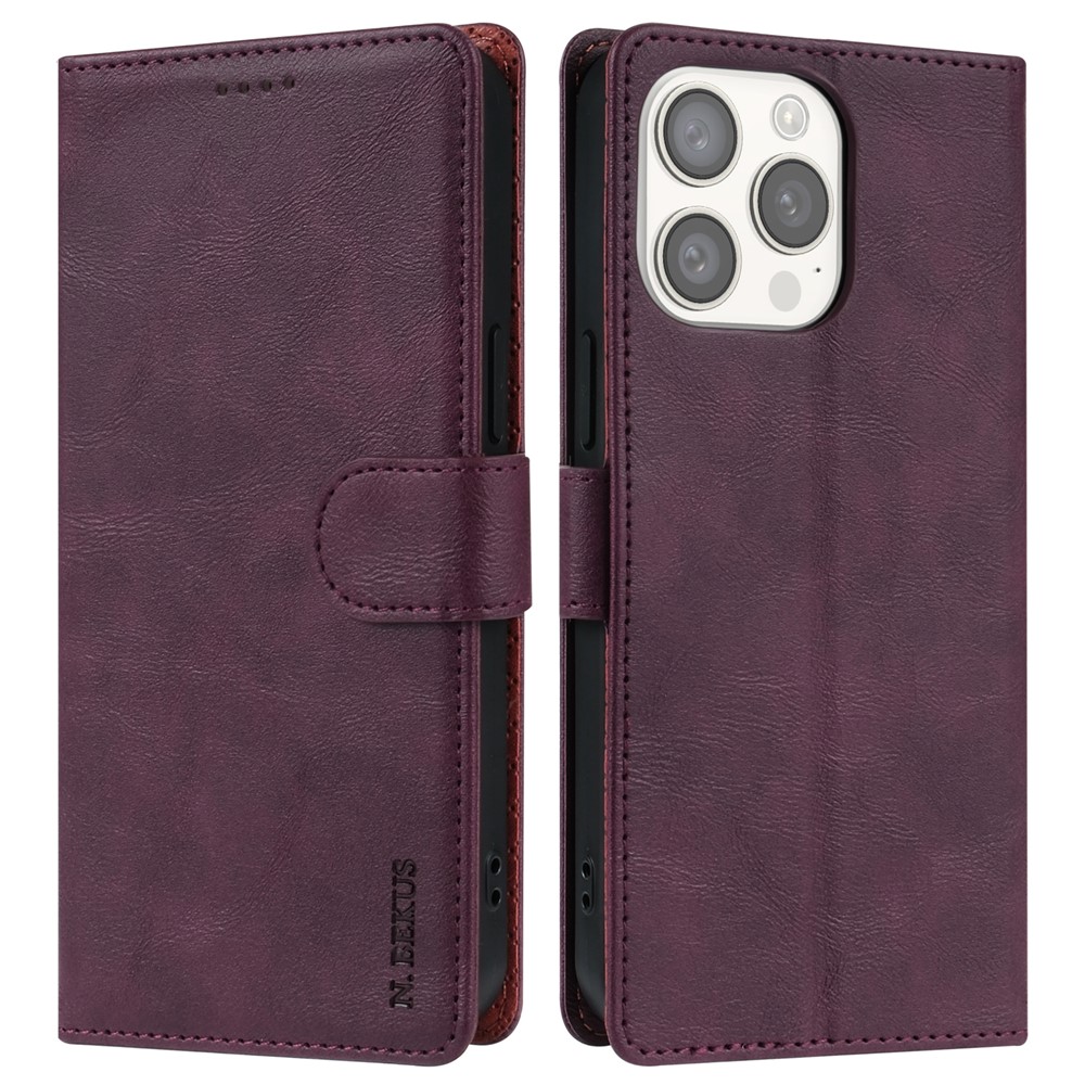 N.BEKUS CSJ-001 For iPhone 13 Pro Max Case Solid Color Leather Wallet Phone Cover Wholesale Distributors - Wine Red