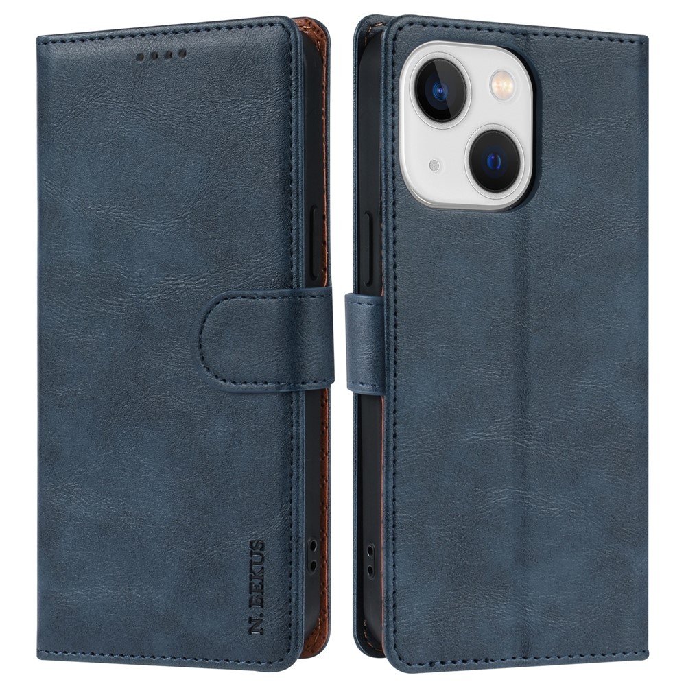 N.BEKUS CSJ-001 For iPhone 14 Phone Wallet Case PU Leather Folding Stand Cover - Blue