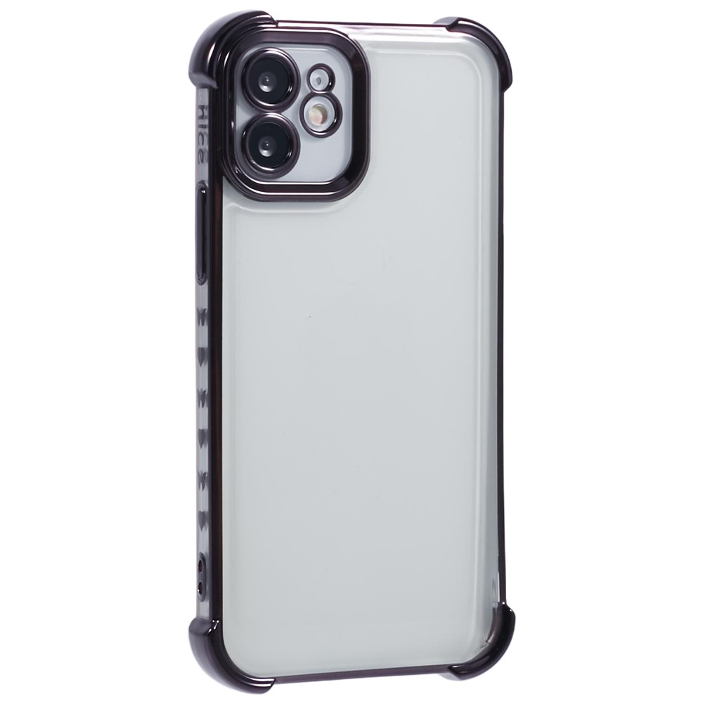 For iPhone 12 Case TPU Clear Back Phone Cover Electroplating Love Heart - Black