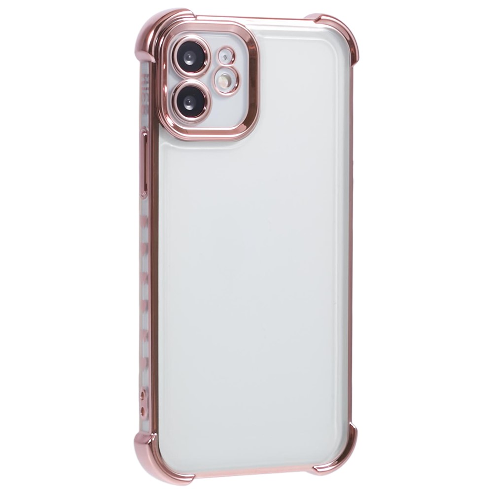 For iPhone 12 Case TPU Clear Back Phone Cover Electroplating Love Heart - Pink