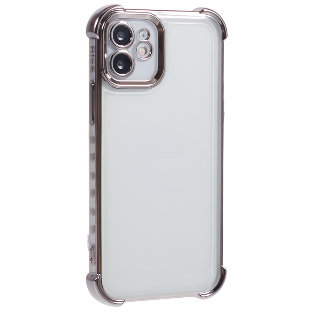 For iPhone 12 Case TPU Clear Back Phone Cover Electroplating Love Heart - Grey