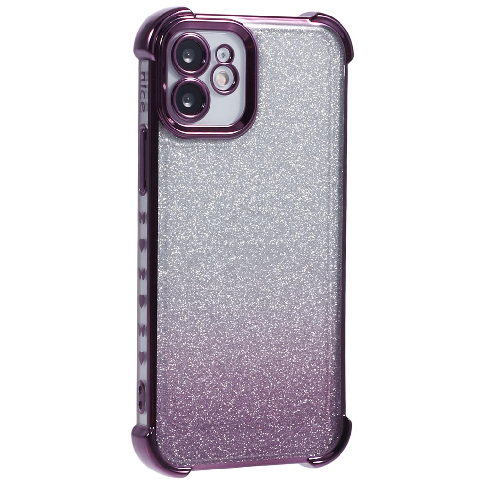 For iPhone 12 Case Electroplating Glitter Soft TPU Phone Cover Side Heart Pattern -  Dark Purple