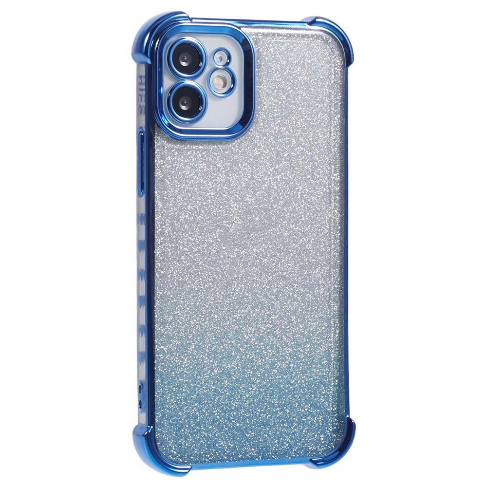 For iPhone 12 Case Electroplating Glitter Soft TPU Phone Cover Side Heart Pattern -  Blue