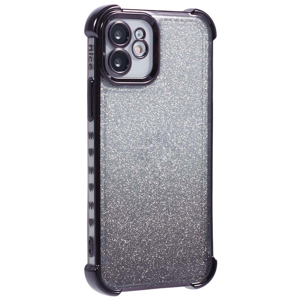 For iPhone 12 Case Electroplating Glitter Soft TPU Phone Cover Side Heart Pattern - Black