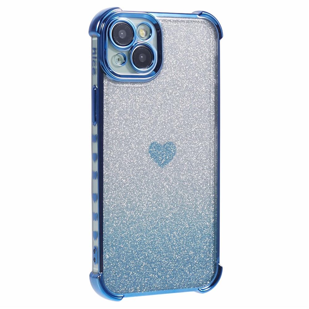 For iPhone 15 Plus Case Heart Pattern Glitter Anti-Drop TPU Phone Cover - Blue
