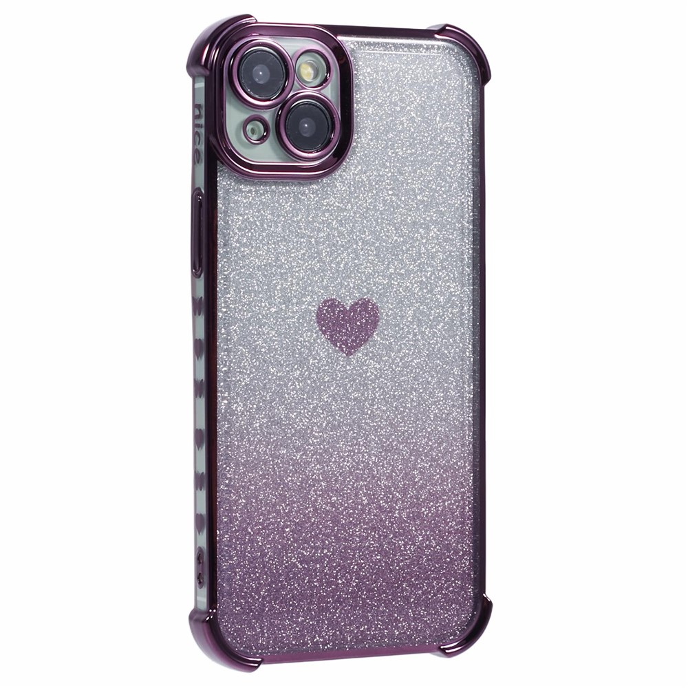 For iPhone 15 Plus Case Heart Pattern Glitter Anti-Drop TPU Phone Cover - Dark Purple