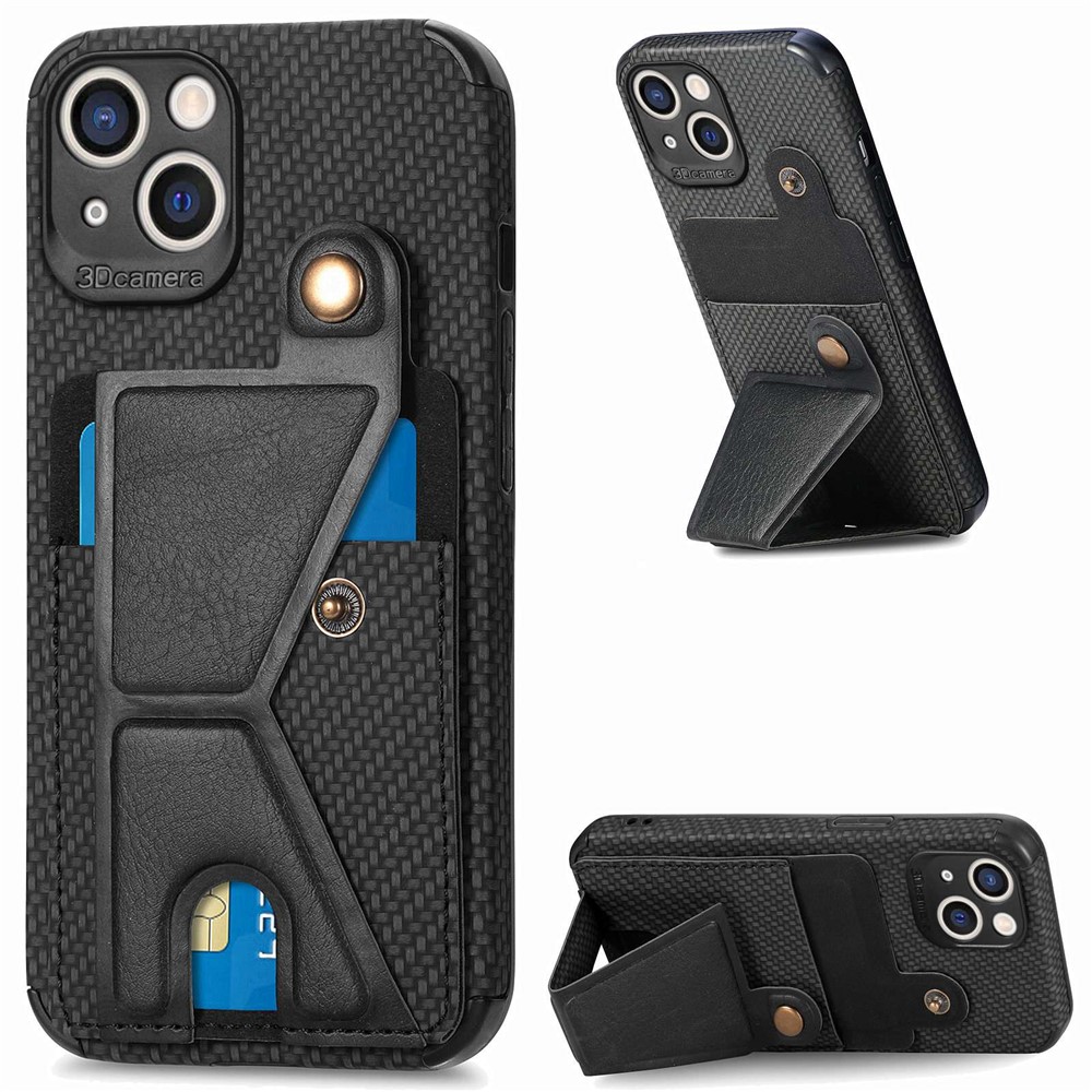 For iPhone 14 Max 6.7 inch Anti-scratch Phone Case K-shape Kickstand Carbon Fiber Texture Phone Cover Card Holder - Black-10