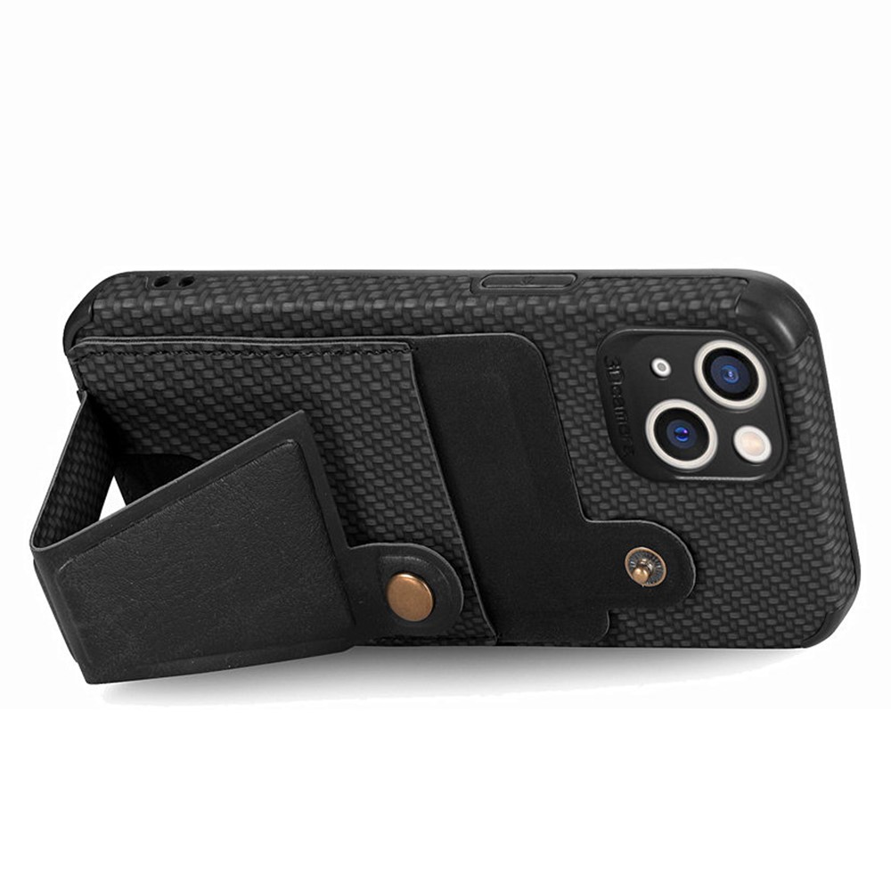 For iPhone 14 Max 6.7 inch Anti-scratch Phone Case K-shape Kickstand Carbon Fiber Texture Phone Cover Card Holder - Black-3