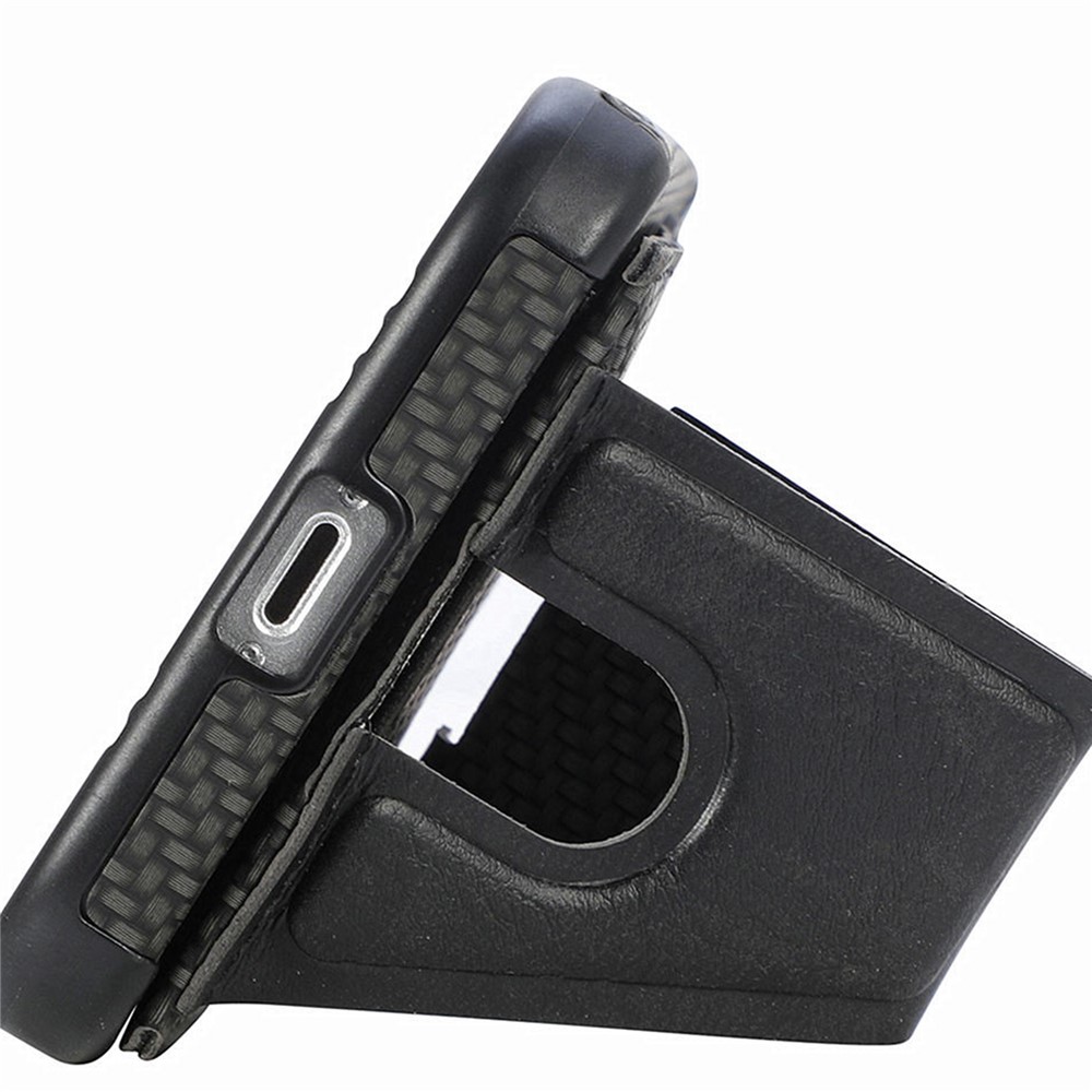 For iPhone 14 Max 6.7 inch Anti-scratch Phone Case K-shape Kickstand Carbon Fiber Texture Phone Cover Card Holder - Black-4
