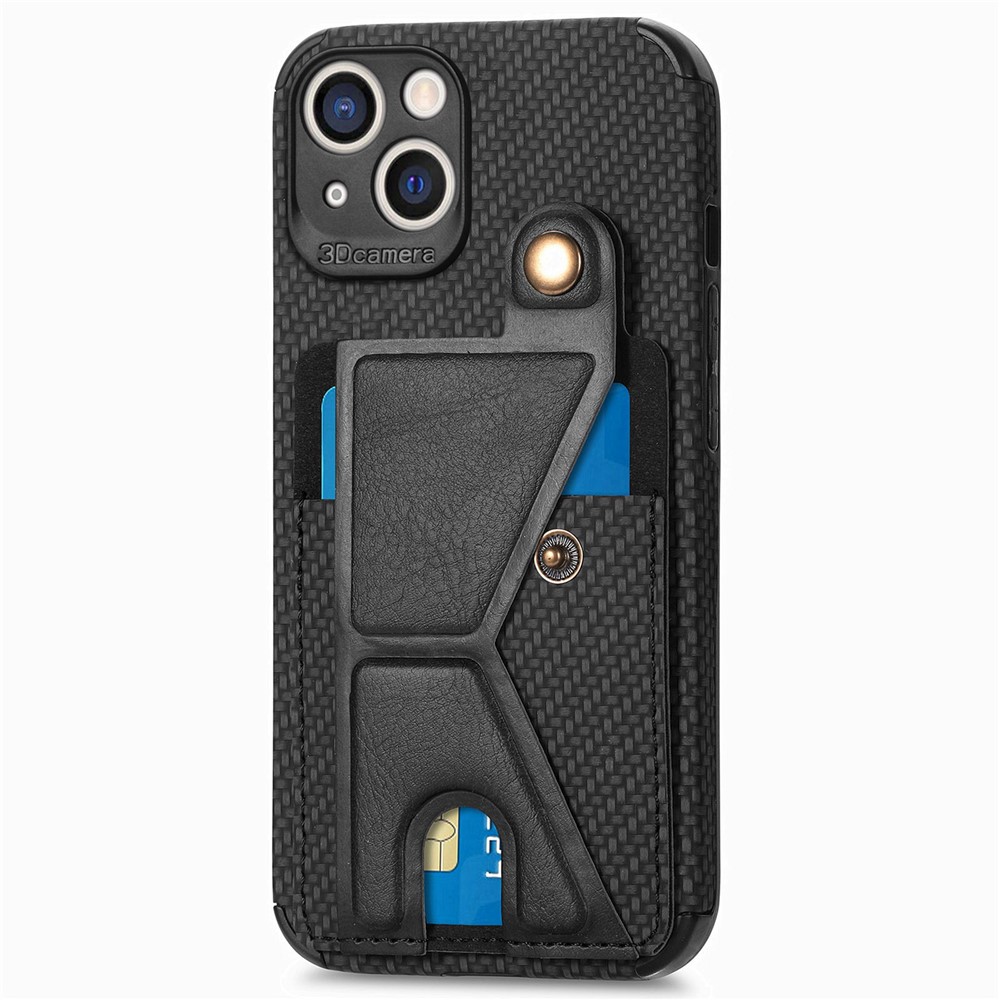 For iPhone 14 Max 6.7 inch Anti-scratch Phone Case K-shape Kickstand Carbon Fiber Texture Phone Cover Card Holder - Black-6