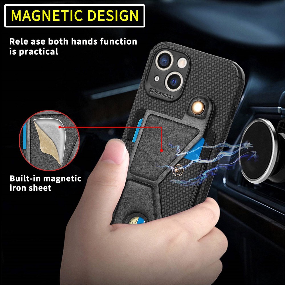 For iPhone 14 Max 6.7 inch Anti-scratch Phone Case K-shape Kickstand Carbon Fiber Texture Phone Cover Card Holder - Black-7