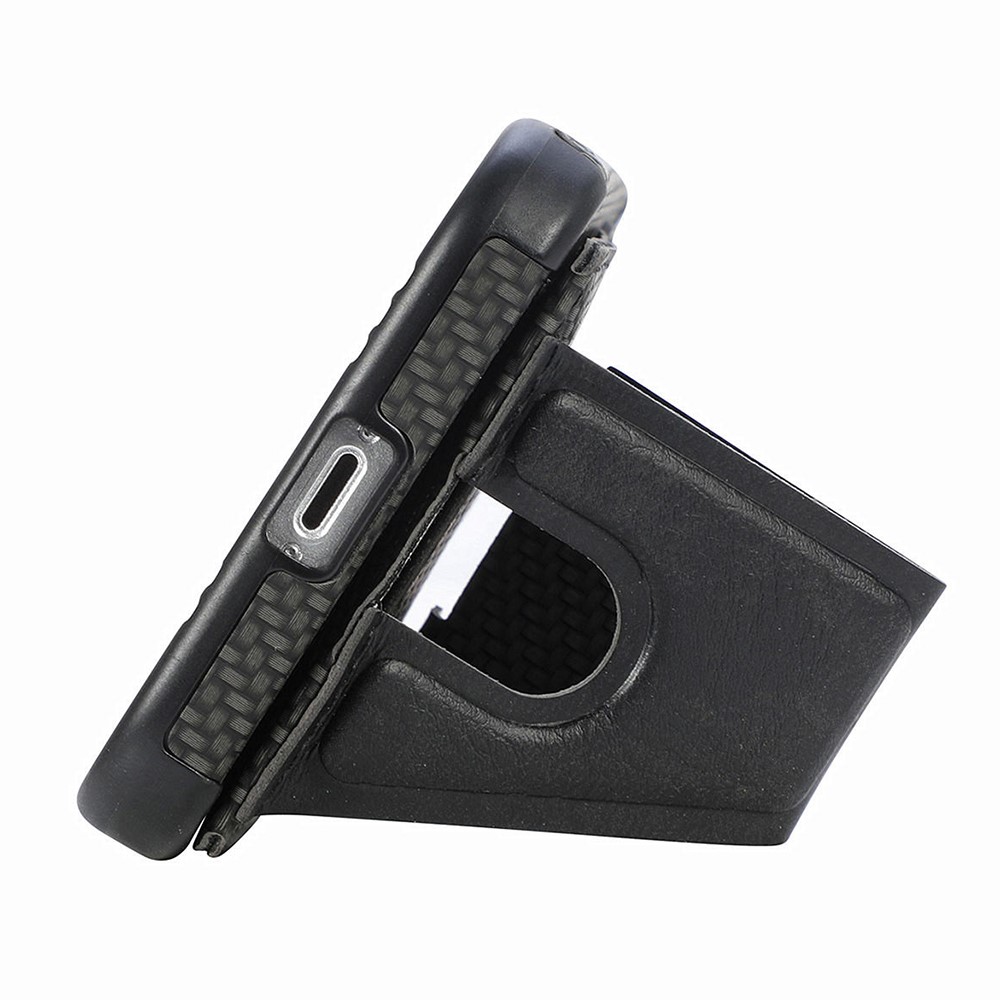 Anti-drop Phone Case for iPhone 14 6.1 inch, K-shape Kickstand Card Holder Carbon Fiber Texture Phone Cover Built-in Metal Sheet - Black-4