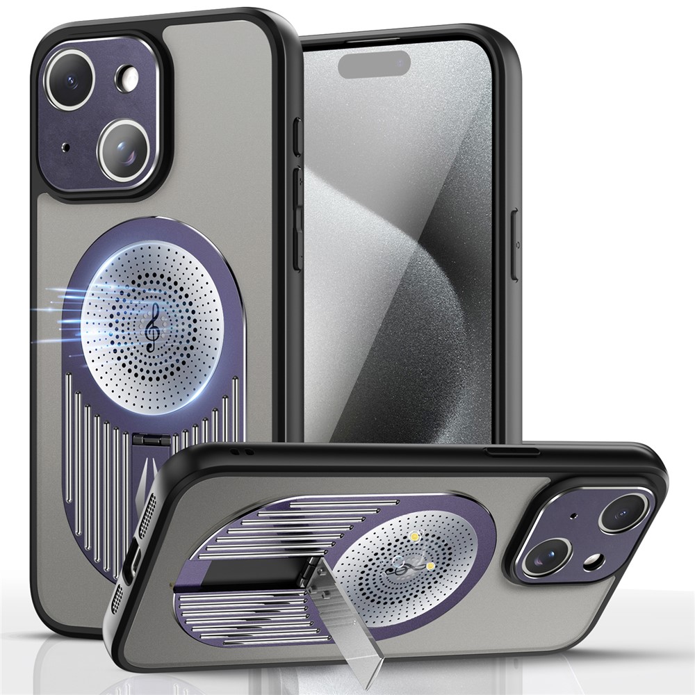 For iPhone 13 Graphene Heat Dissipation Case Silicone+PC Kickstand Phone Cover - Purple