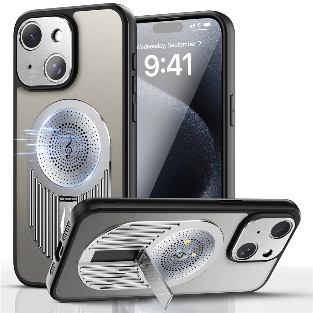 For iPhone 13 Graphene Heat Dissipation Case Silicone+PC Kickstand Phone Cover - Silver