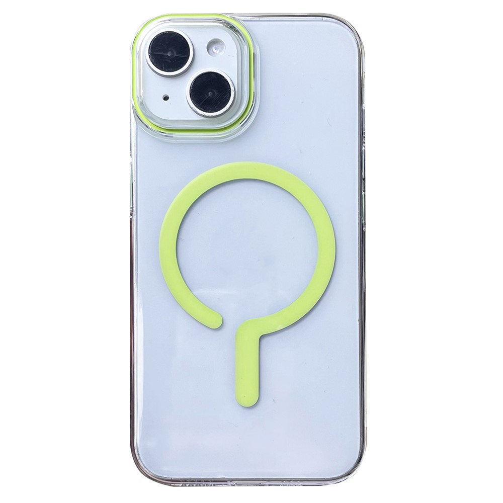 For iPhone 14 Clear Magnetic Case Hard PC+Soft TPU Protective Phone Cover - Fluorescent Green
