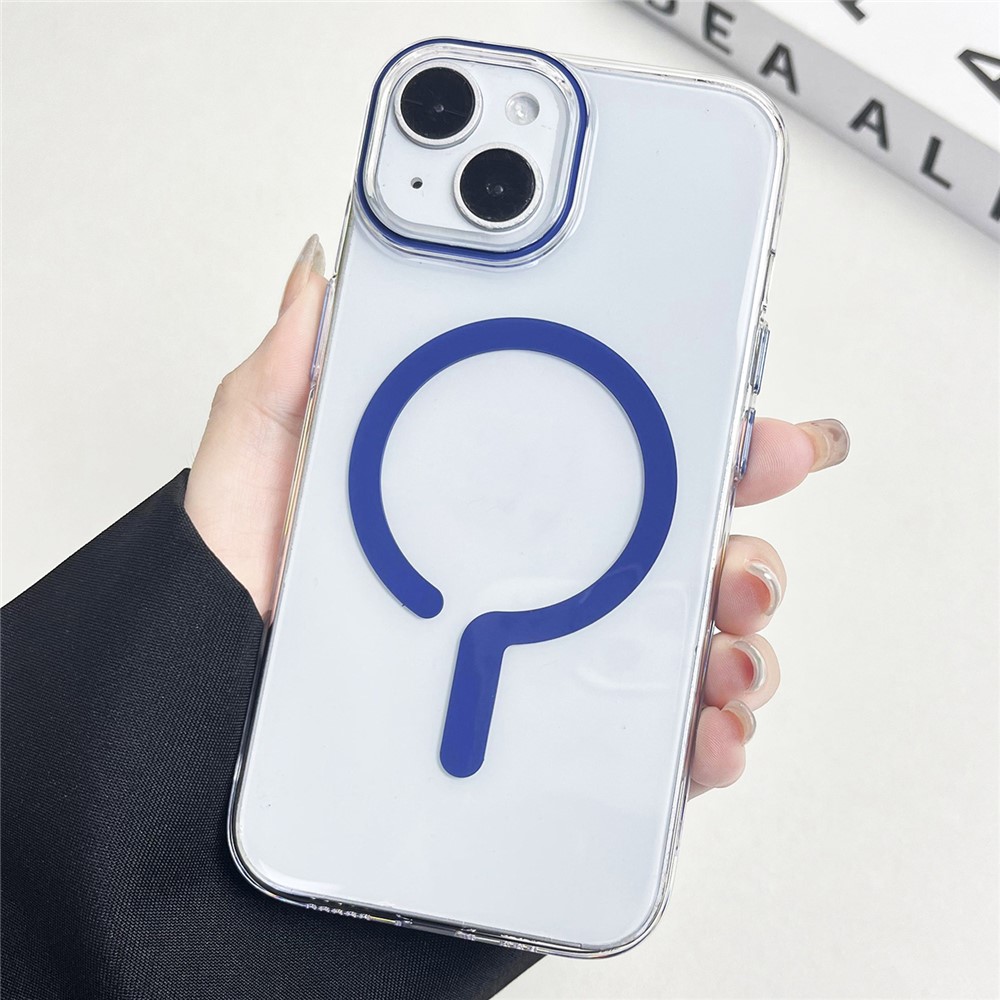 For iPhone 14 Clear Magnetic Case Hard PC+Soft TPU Protective Phone Cover - Sapphire