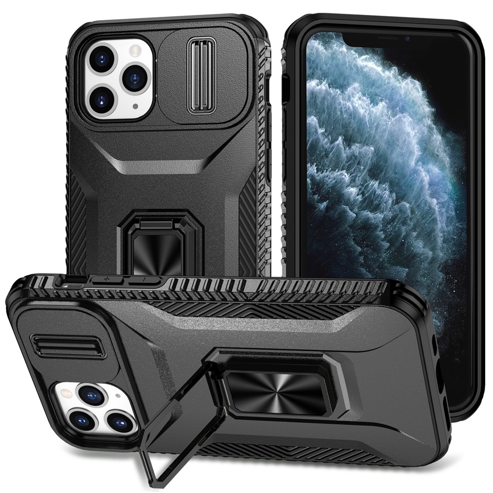 For iPhone 11 Pro Case PC+TPU Phone Cover Sliding Camshield Holder - Black