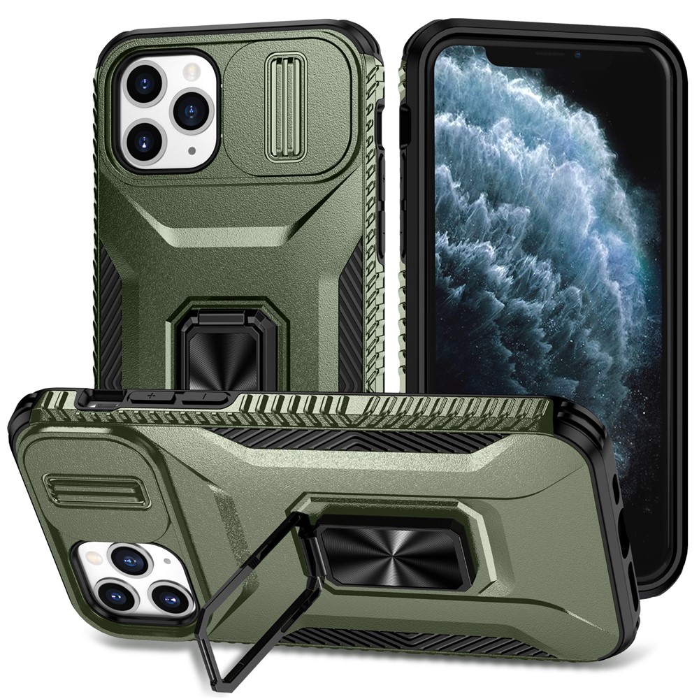 For iPhone 11 Pro Case PC+TPU Phone Cover Sliding Camshield Holder - Green