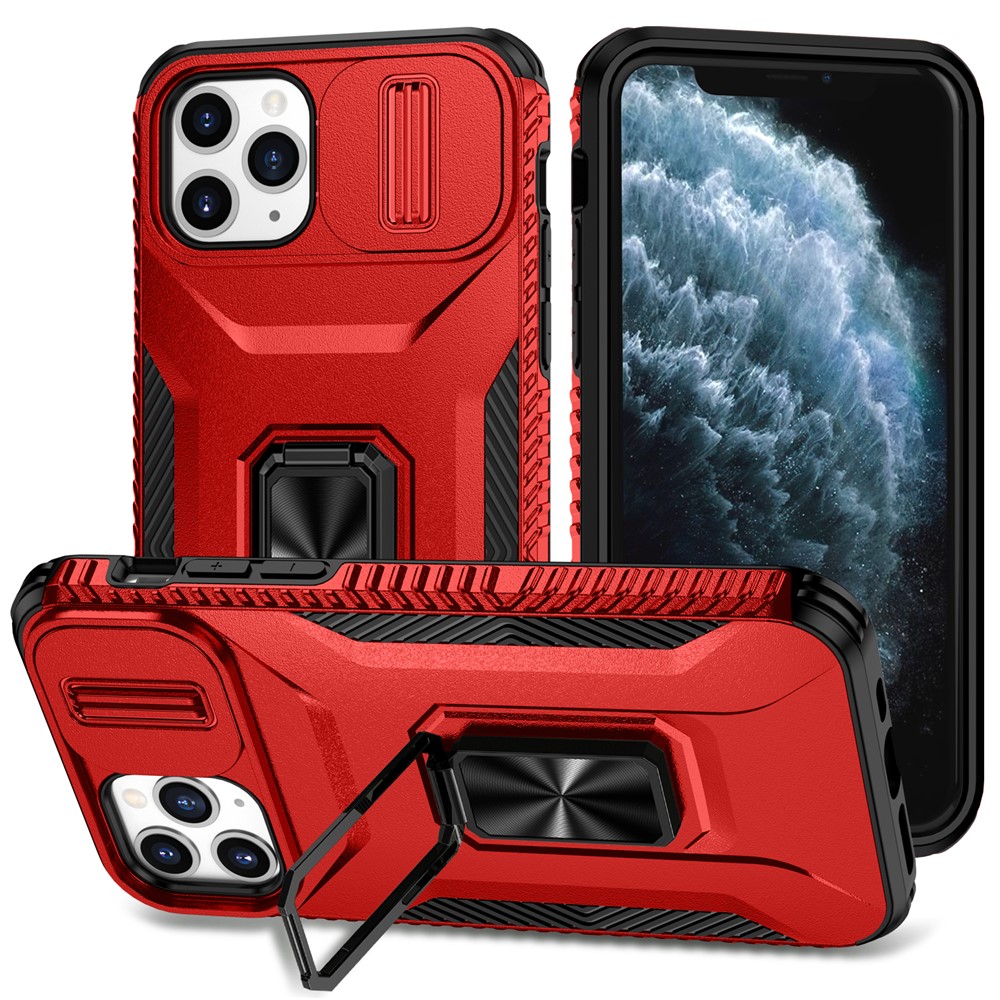 For iPhone 11 Pro Case PC+TPU Phone Cover Sliding Camshield Holder - Red