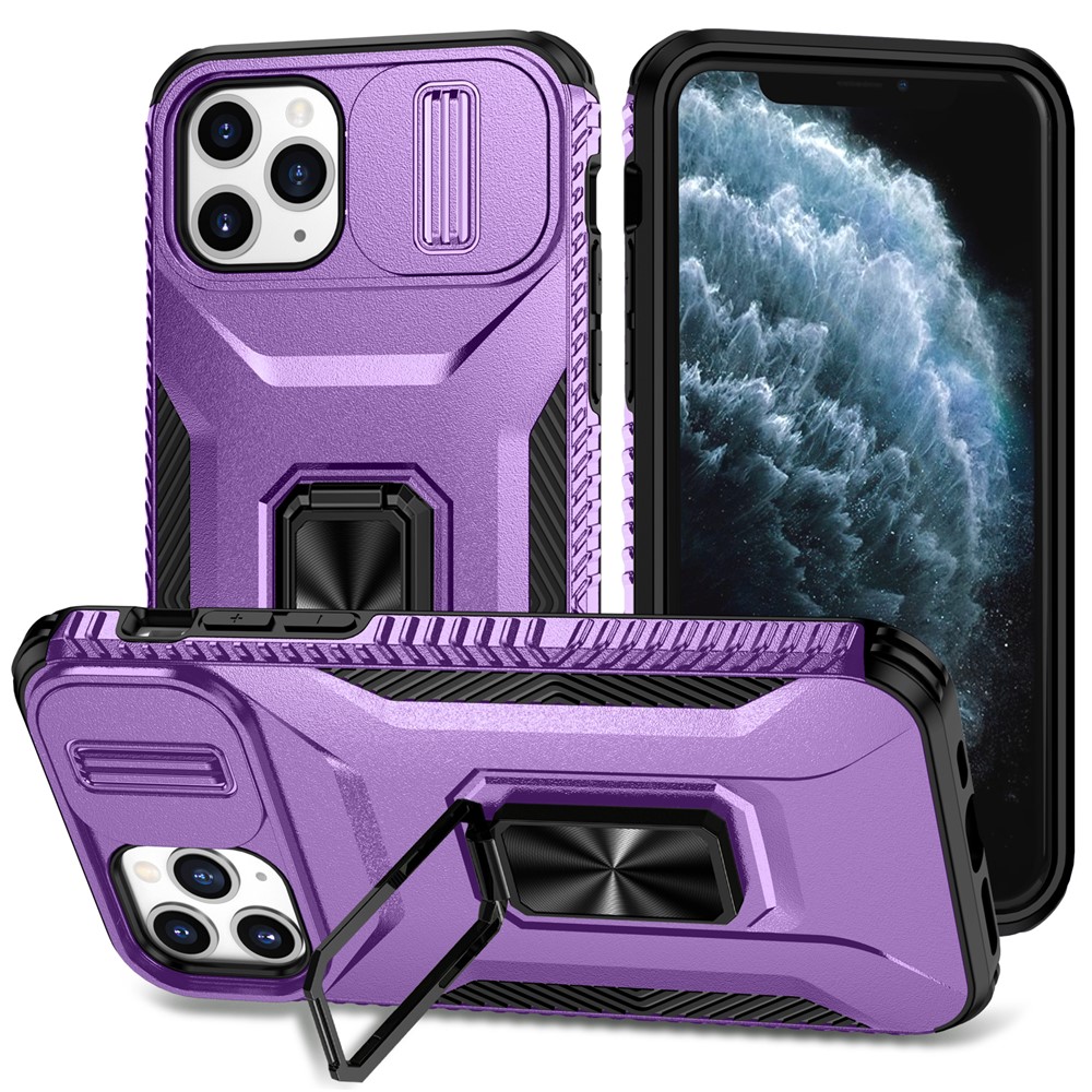 For iPhone 11 Pro Case PC+TPU Phone Cover Sliding Camshield Holder - Purple