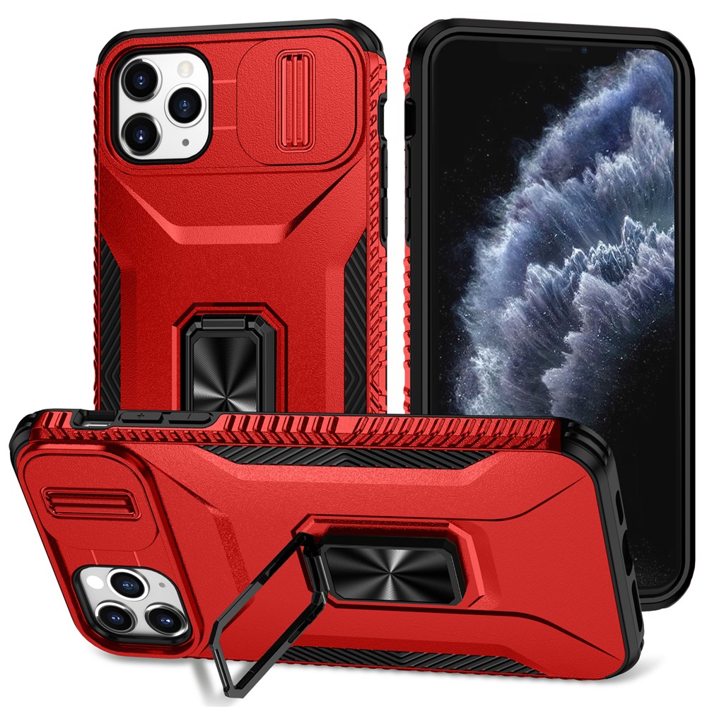 For iPhone 11 Pro Max Case TPU+PC Lens Protection Phone Cover with Ring Kickstand -  Red