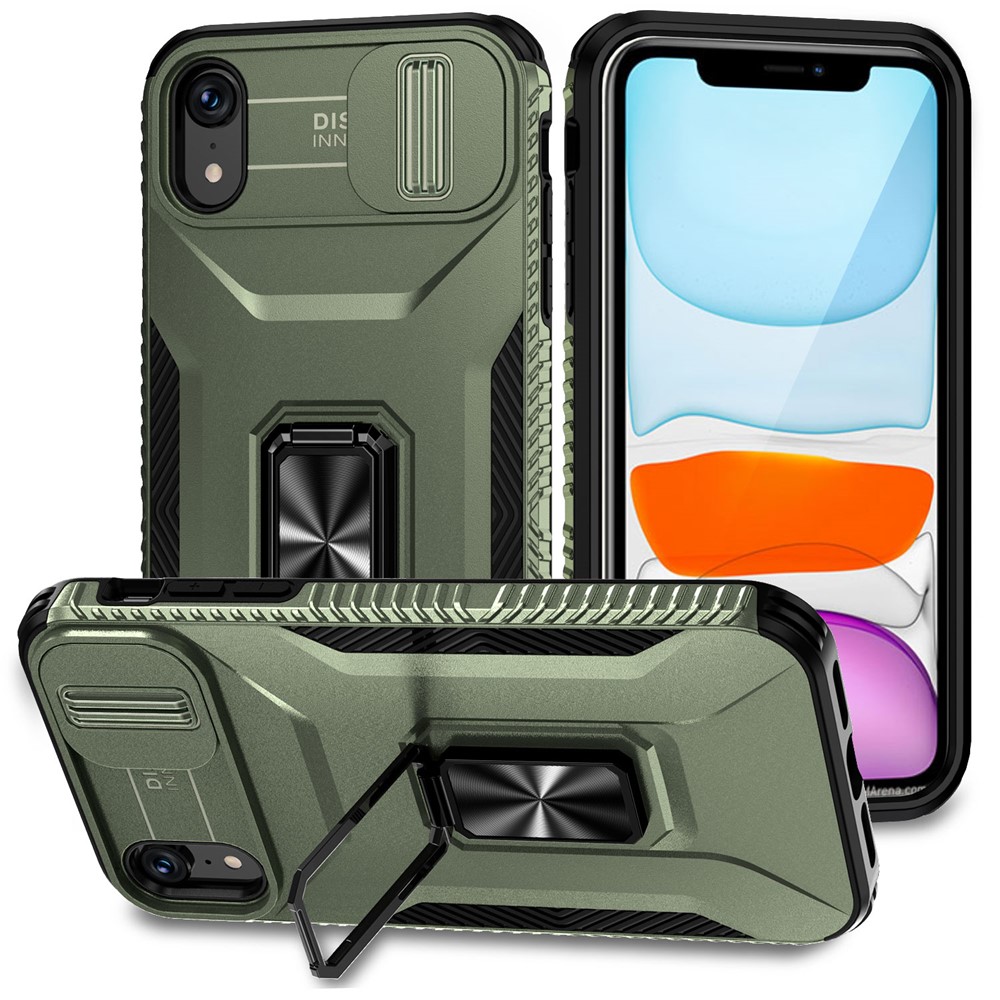 For iPhone XR Case TPU+PC Ring Kickstand Phone Cover Support Magnetic Car Mount -  Green