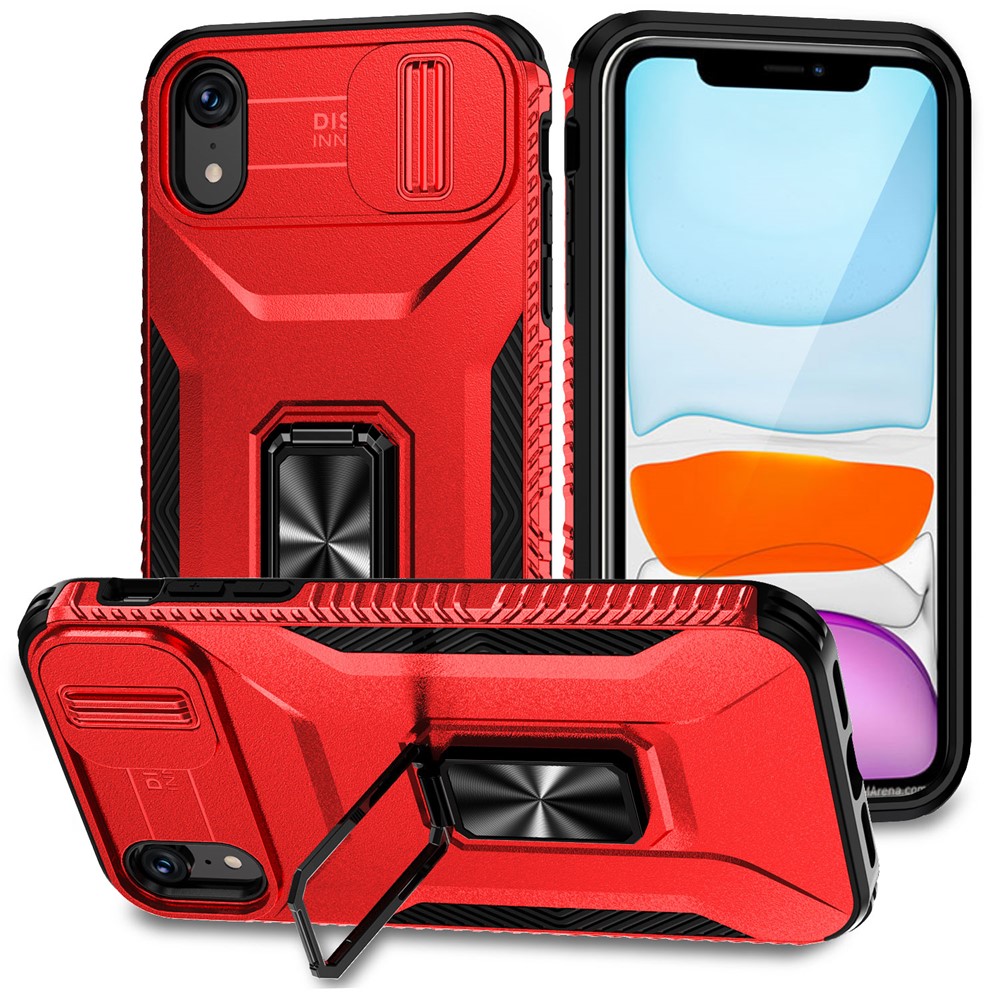 For iPhone XR Case TPU+PC Ring Kickstand Phone Cover Support Magnetic Car Mount -  Red