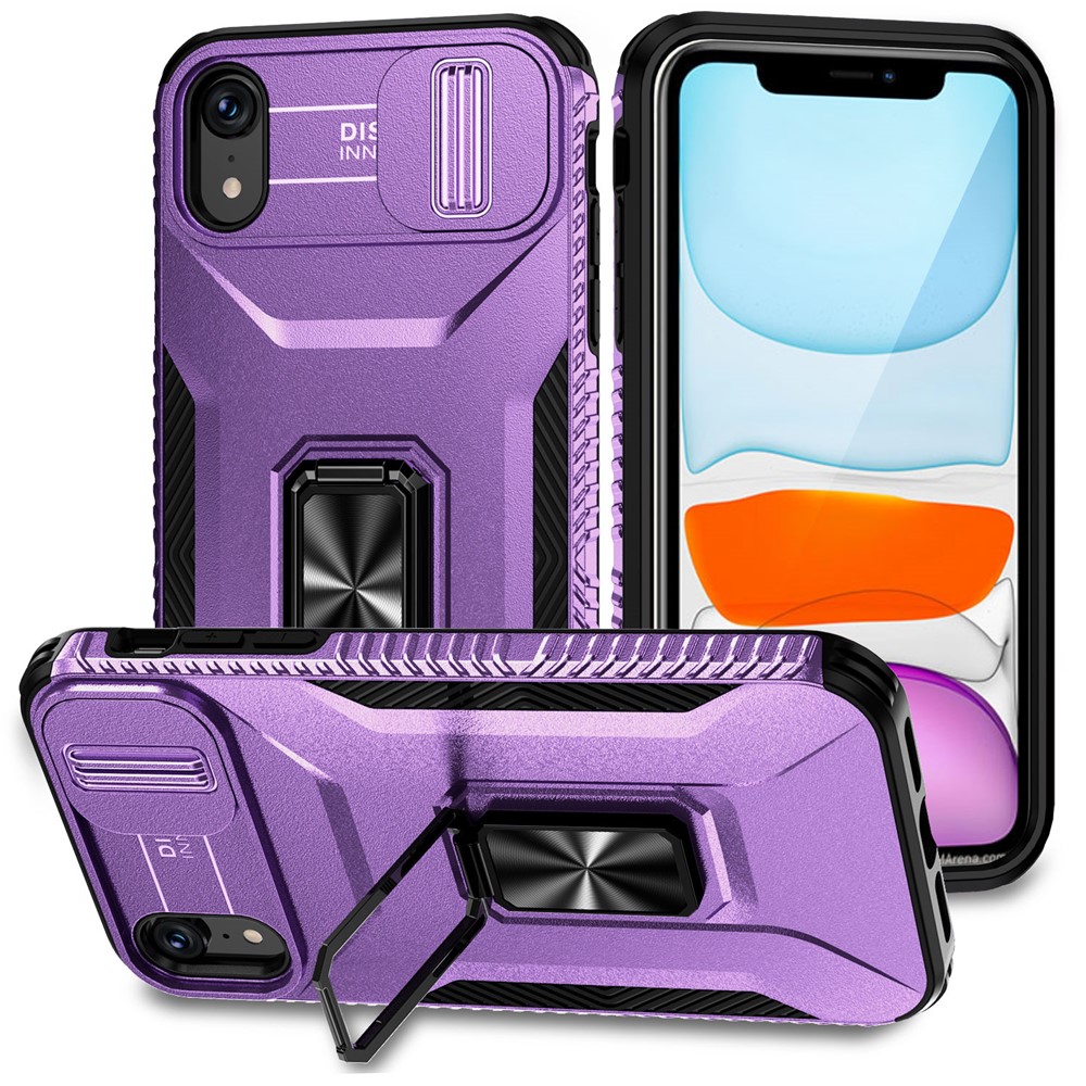For iPhone XR Case TPU+PC Ring Kickstand Phone Cover Support Magnetic Car Mount -  Purple