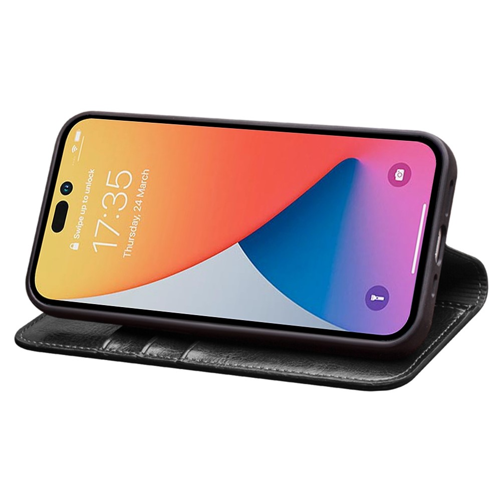 QIALINO For iPhone 14 Pro Max 6.7 inch Phone Flip Wallet Case Stand Drop-proof Genuine Leather Phone Cover - Black-3