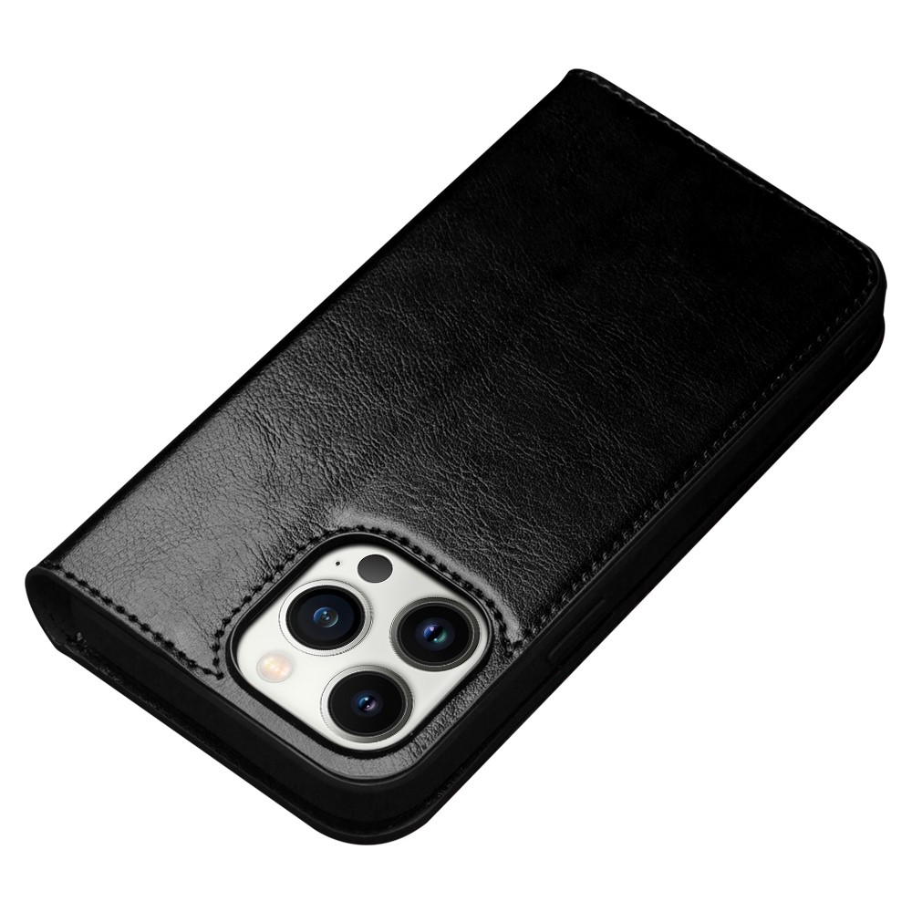 QIALINO For iPhone 14 Pro Max 6.7 inch Phone Flip Wallet Case Stand Drop-proof Genuine Leather Phone Cover - Black-6