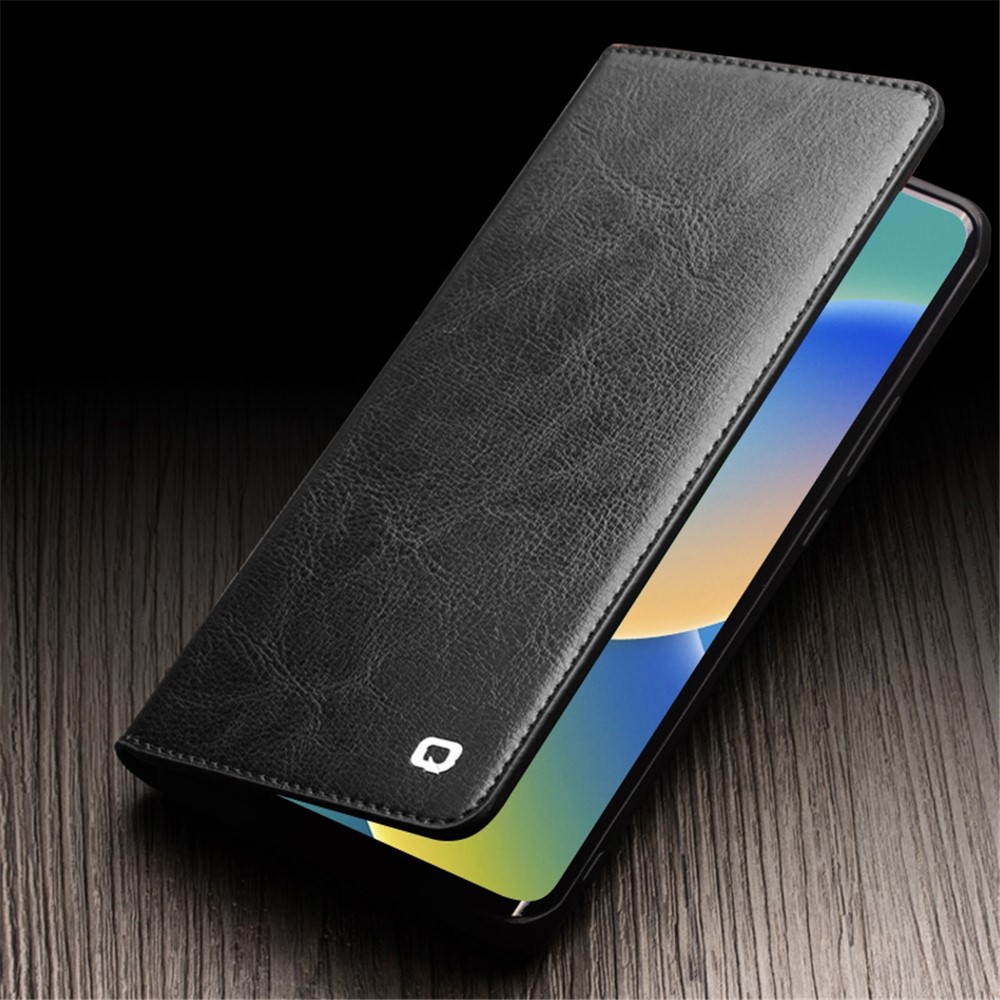 QIALINO For iPhone 14 Max 6.7 inch Full Protection Phone Flip Wallet Case Stand Drop-proof Genuine Leather Phone Cover - Black-4