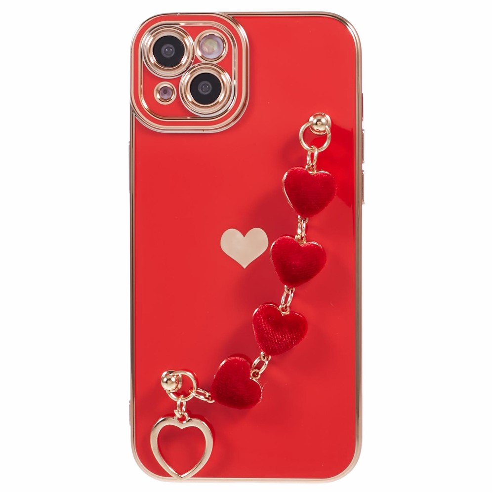 For iPhone 13 Case Shockproof TPU Phone Cover with Chain Bracelet - Red